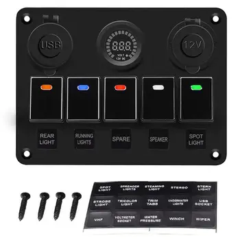 

Dual USB Fast Charging Digital Voltage Meter with Lamp Cigarette Lighter Socket for Auto Yacht Multifunctional Switch Panel
