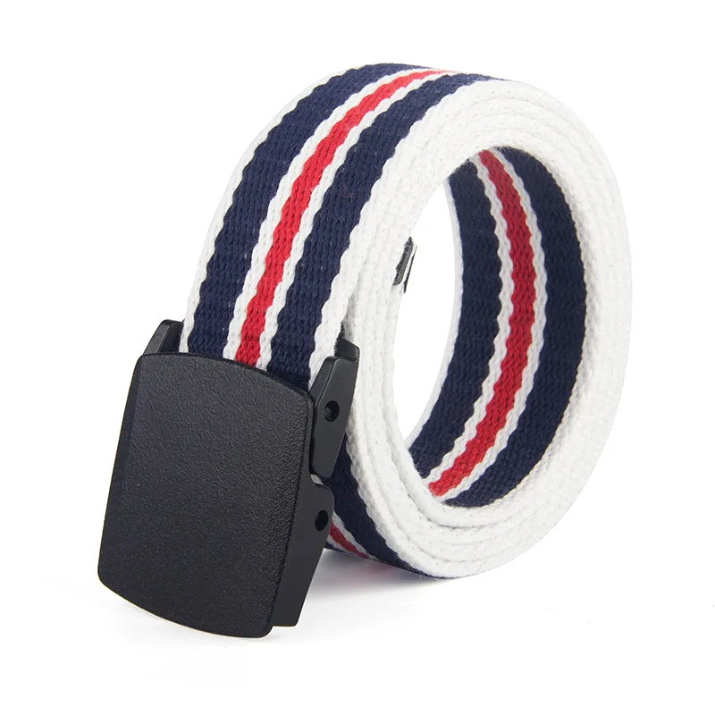 elastic belt for men Fashionable Plastic Button Leisure Student Stripe Canvas Woven Belt mens black belt