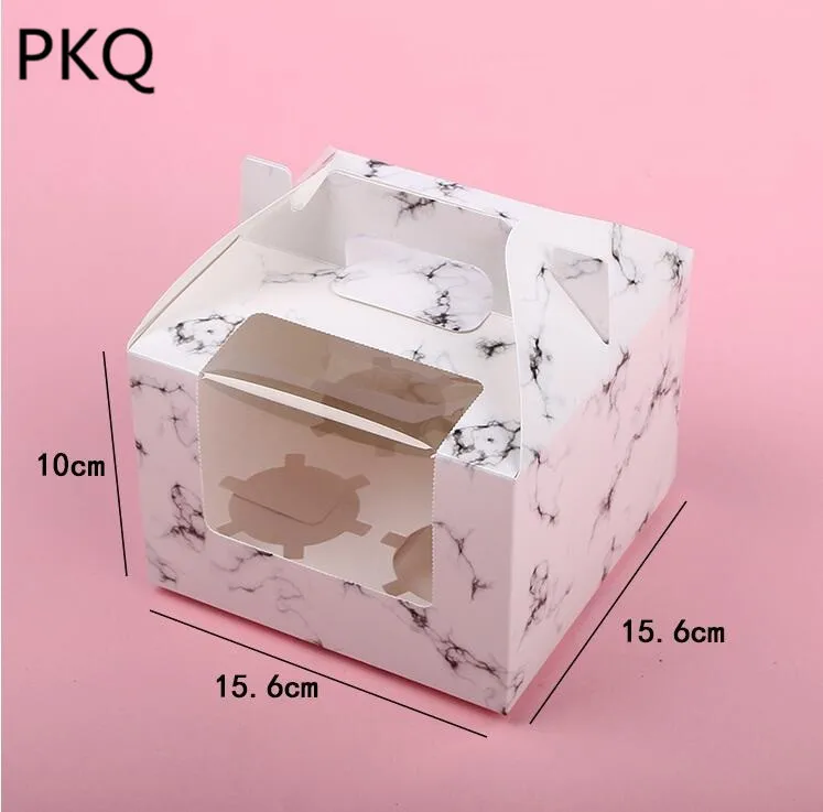 1/2/4/6 отверстий коробки для тортов и упаковки чашки торт держатели Мрамор узор белые бумажные коробки для тортов и пирожных окна подарок мусс упаковки для свадьбы
