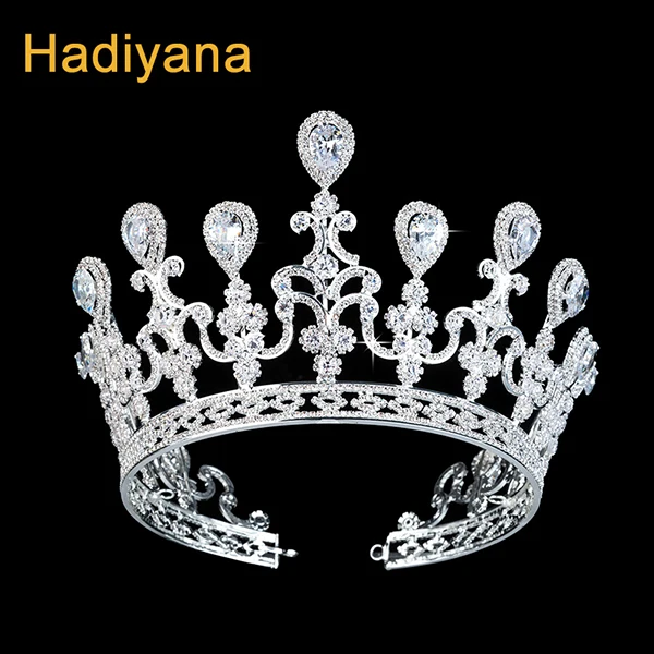 Hadiyana AAA кубический кристалл циркония ювелирные изделия Корона мода медный обруч тиара роскошные свадебные украшения для волос короны BC3272 - Окраска металла: sliver