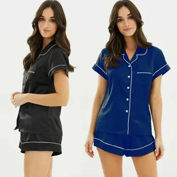 

Women Girls Soft Silk Satin Pajamas Set Pyjama Sleepwear Homewear Summer Short Sleeve Pajama Sets
