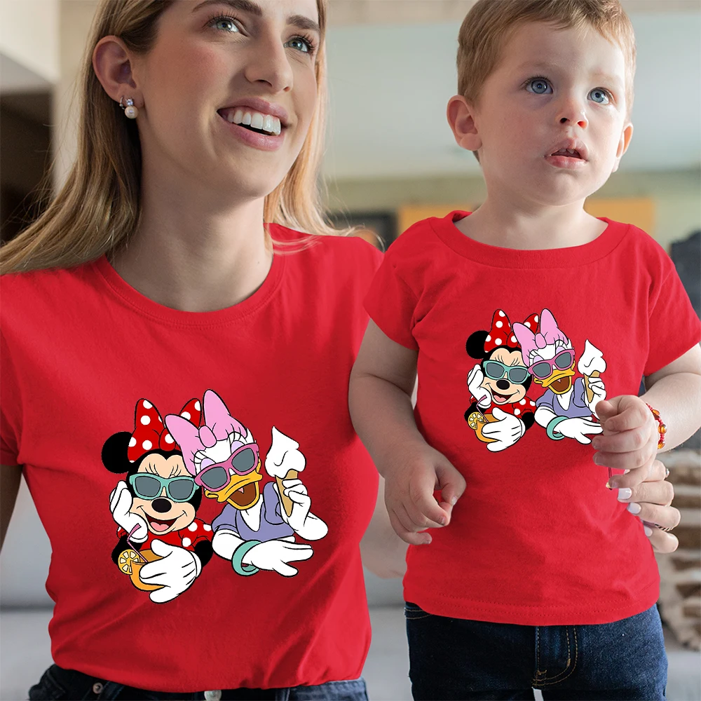 matching family christmas outfits Disney Basic T-shirt Stitch Best Friend Minnie And Daisy Graphic Tshirt Mom Daughter Anime Family Look Minimalis Outdoor Clothes plus size matching family outfits Family Matching Outfits