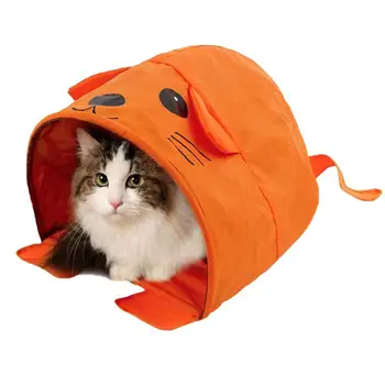 

Cute Cartoon Cat Crinkle Tunnel Bed Foldable Removable Kitty Sleeping Bag Portable Pet House Pet Toy For Sofa Cage Car Floor