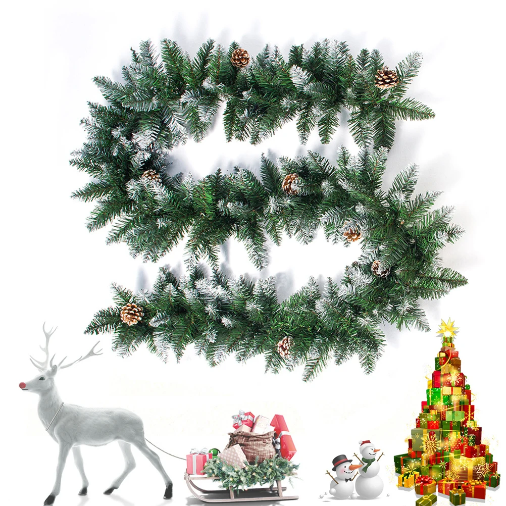 

2.7m Artificial Green Christmas Garland Wreath For New Year Home Decoration Pine Tree Rattan Hanging Ornament For Kids