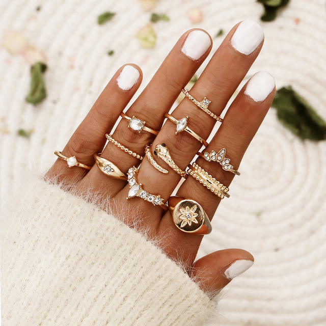 style gold rings for girls boho jewelry women evil eye ring slytherin ring set anillos finger bague schmuck accessories