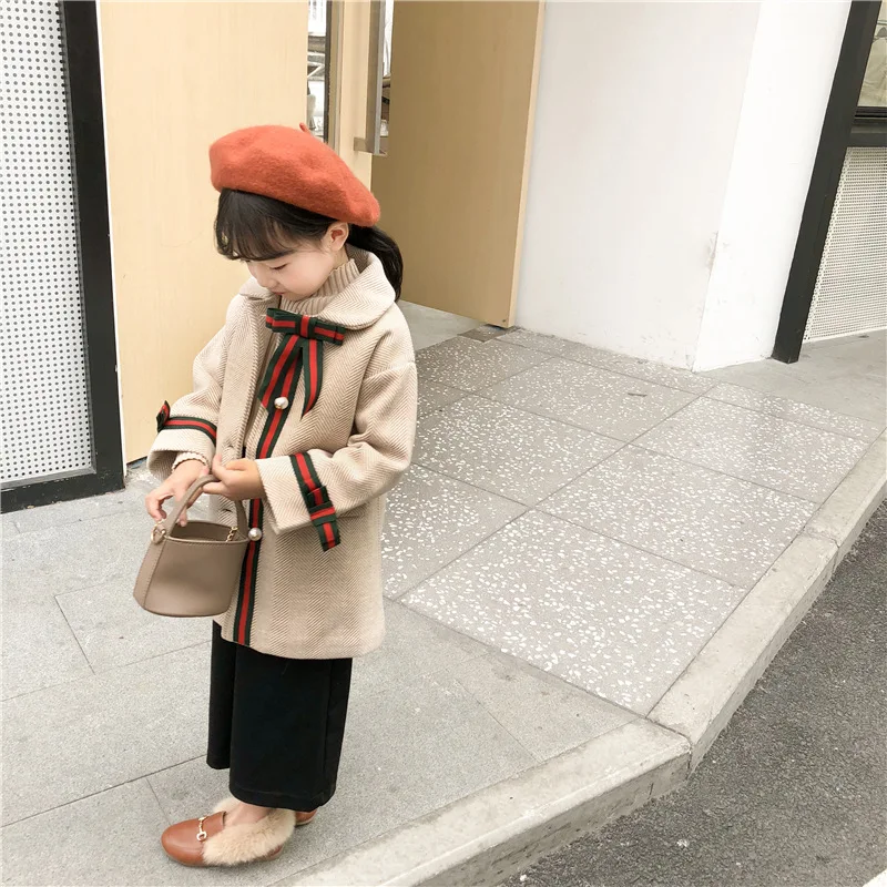 

Girls' Wool Coat Childrenswear 2019 Autumn And Winter New Style Single Row Pearl Clasp Woolen Jacket Twill Female Coat Dk137