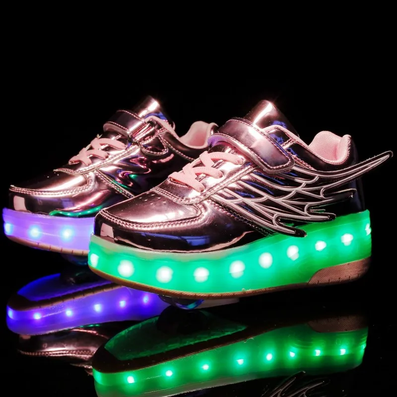 Two Wheels Luminous Sneakers USB Charging Led Light Roller Skate Shoes for Children Kids Shoes Boys Girls Shoes Light Up heelys