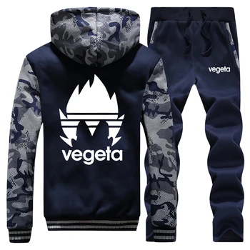 

Winter 2019 Hoodies Mens Raglan Camouflage Dragon Ball Begeta Sweatshirt Japan Anime Coat Thick Suit Hooded+Pants 2 Piece Set