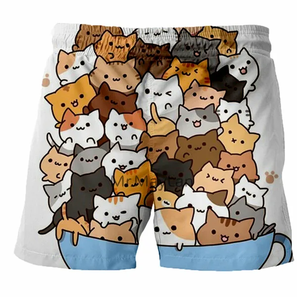 3D продукт многоцветный летний kawaii маленький, для молока Кот/аниме молочный Кот Печать мужские пляжные брюки бренд быстросохнущие шорты fas