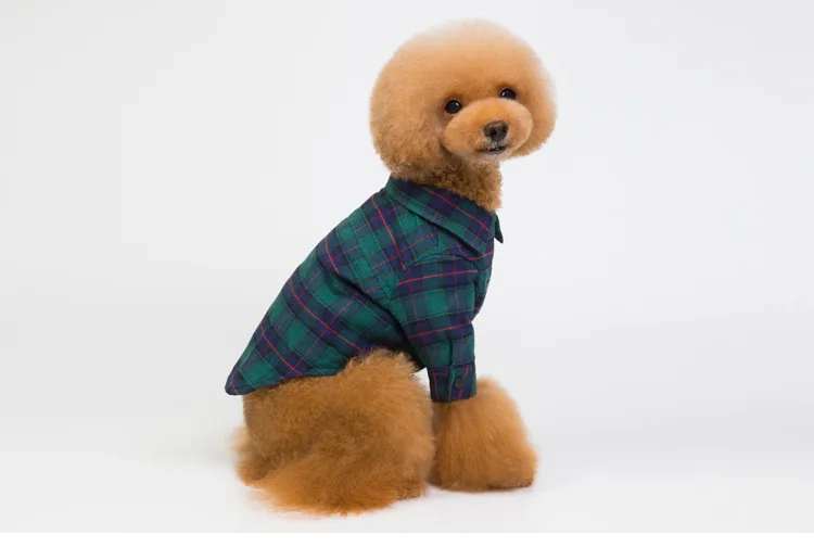 New Style Dog Clothes Fold-down Collar Plaid Pet Clothes Classic Legs Plaid Shirt Korean Style Teddy Dog Clothes