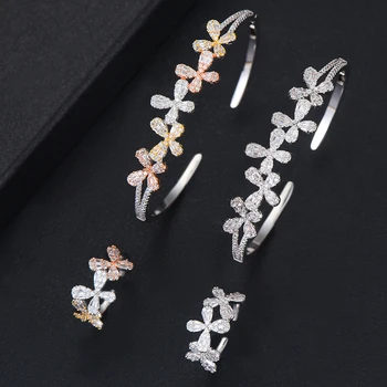 

GODKI Luxury Fine Cute Open Bangle Ring Set Jewelry Sets For Women Wedding Cubic Zircon Crystal CZ aretes de mujer modernos 2020