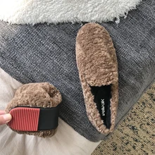 Складывающаяся домашняя обувь на меху; женские лоферы на плоской подошве; женские меховые балетки на плоской подошве без застежки; зимние домашние Мокасины с круглым носком; большие размеры 35-43