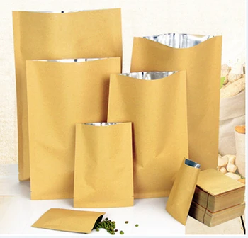 

100pcs Zipper Brown Kraft aluminium foil paper bag Stand up small kraft paper bags Food Grade Resealable Zip Lock Grip seal bag
