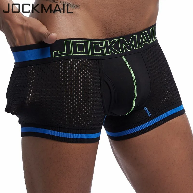 Бренд JOCKMAIL, мужское нижнее белье, боксеры, сетка, u-образный мешочек, сексуальные подштанники, Cueca, боксеры, мужские хлопковые штаны, мужские трусы для сна, мужские трусы для геев