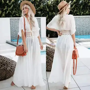 

Swimsuit Cover Swimwear Dress Beachwear 2019 Beach Dresses And Tunics Summer Tunic Bamboo Cotton Lace Bikini Loose Plus Size