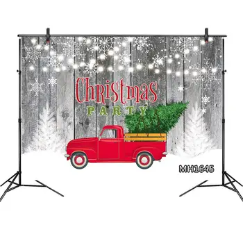 

LB Red Truck Tree Snowflakes Rustic Wooden Boards Christmas Photography Photo Backdrop Christmas Party Backdrop Photography