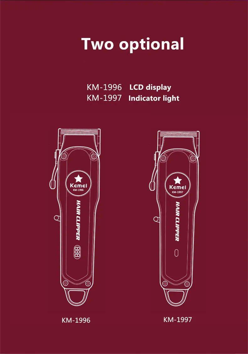 Máquina de Cortar Profissional de Aço Elétrica dos Homens Kemei Cabelo Inoxidável Recarregável Empurrar Tesoura Barba 1997 110-240v 7 Cheap Aparadores de pelo