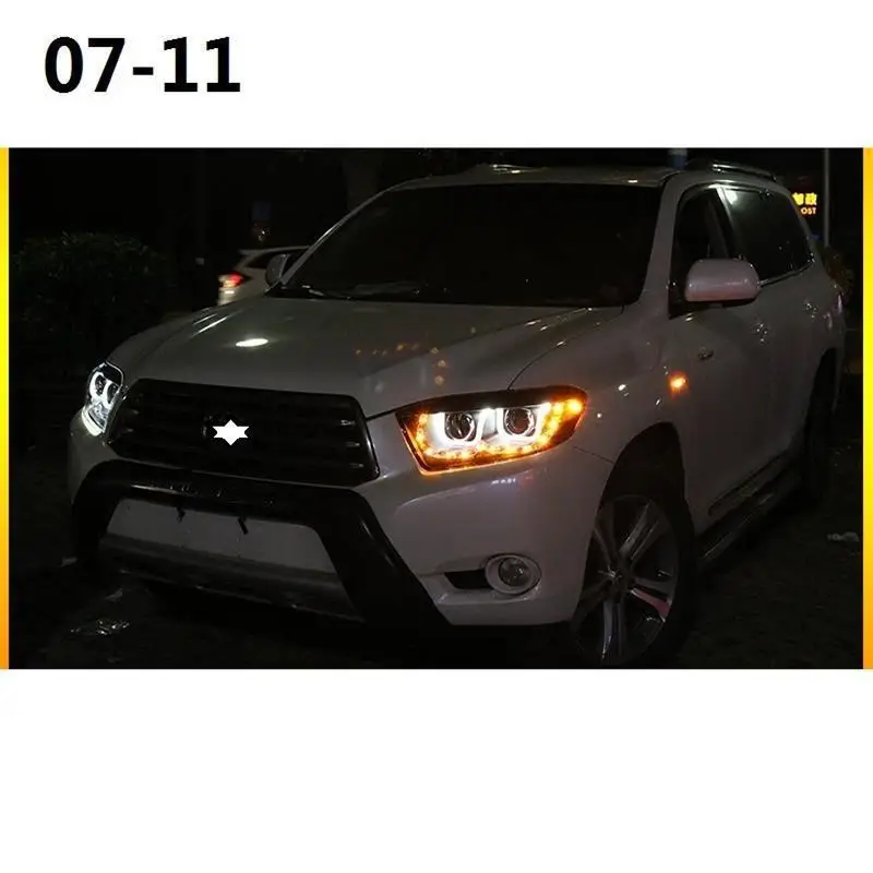 Drl лампа Cob Luces Para Авто боковой сигнал поворота, наружные светодиодные фары, автомобильные фары в сборе для Toyota Highlander