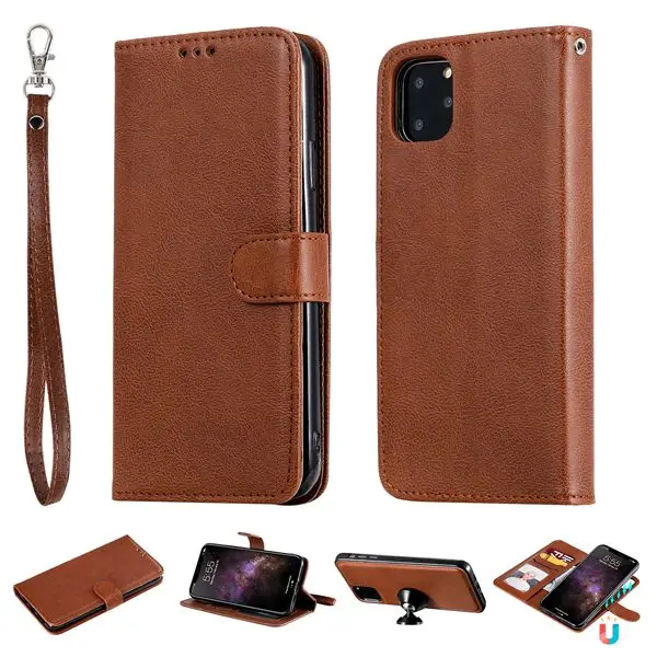 brown Для iphone 11 для iphone 11 Pro Max PU кожаный чехол для Apple 11 флип-Бумажник Стенд съемный магнитный автомобильный держатель Крышка i11 - Цвет: brown
