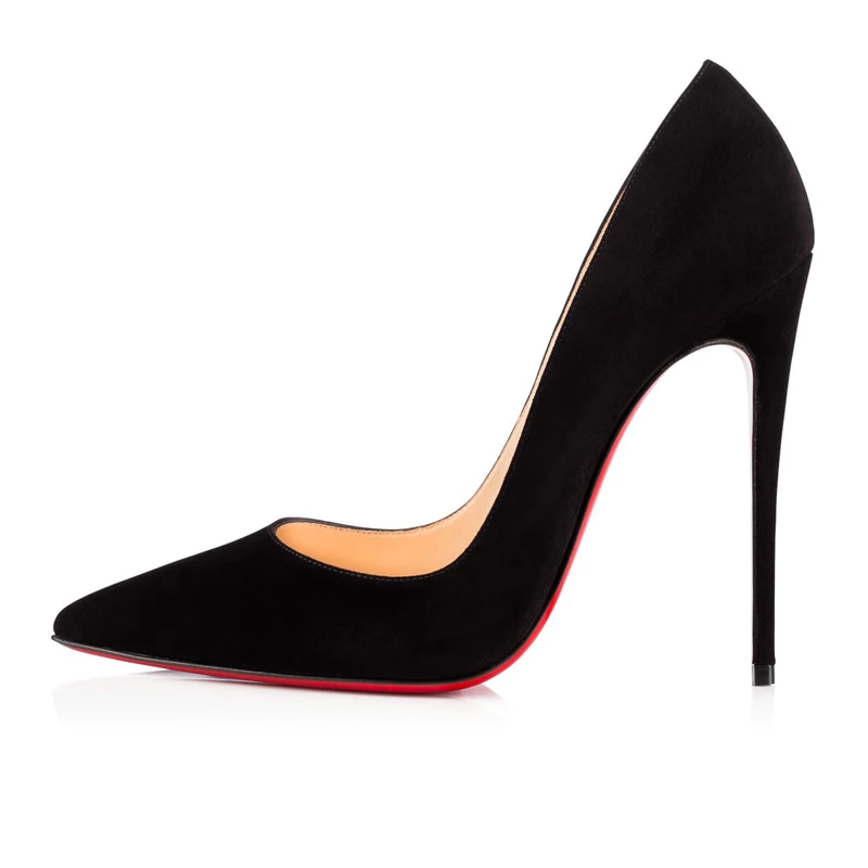 

Classic CL red soled tip 10CM thin heel single shoe sexy black cashmere noodle 12 centimeters treasure blue high heels