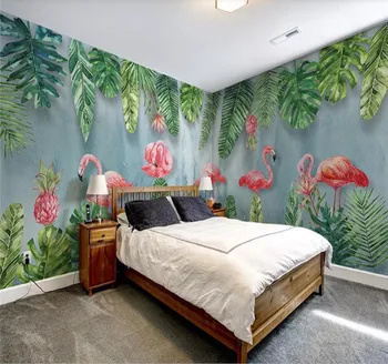 

Custom 3D wallpaper European-style hand-painted plant flamingo house wall decoration painting - high-grade waterproof material