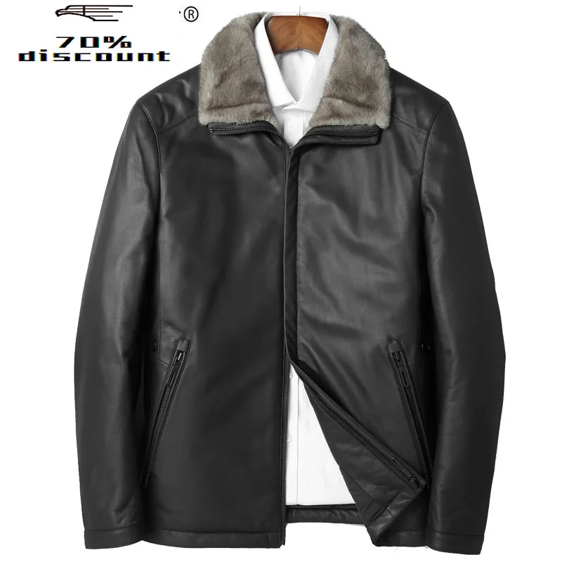 

Genuine Leather Jacket Winter Jacket Men 90% Duck Down Jackets Mink Fur Collar Sheepskin Coat Chaqueta Hombre MY2329