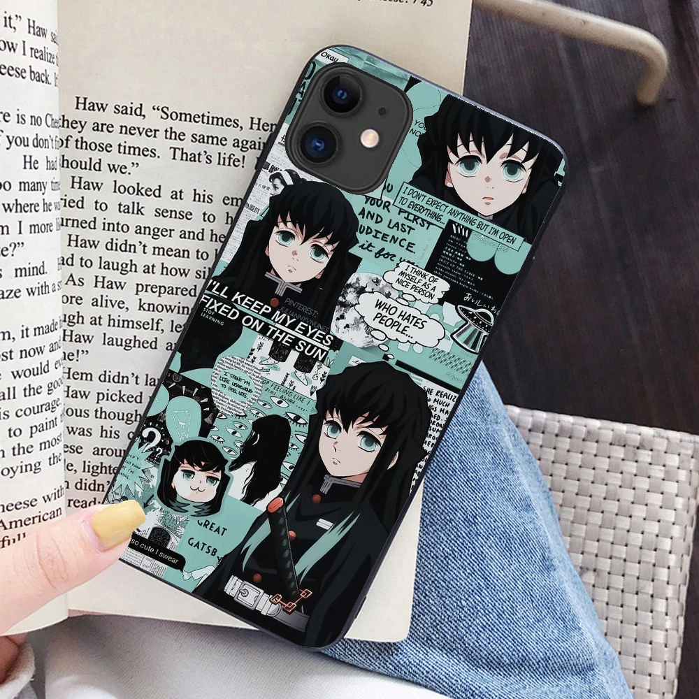 TPU Чехол Demon Slayer для iPhone 11 pro 6 6s 7 8 plus X XR XS Max чехол для телефона s новейший японский аниме Kimetsu no Yaiba черный чехол - Цвет: TPU