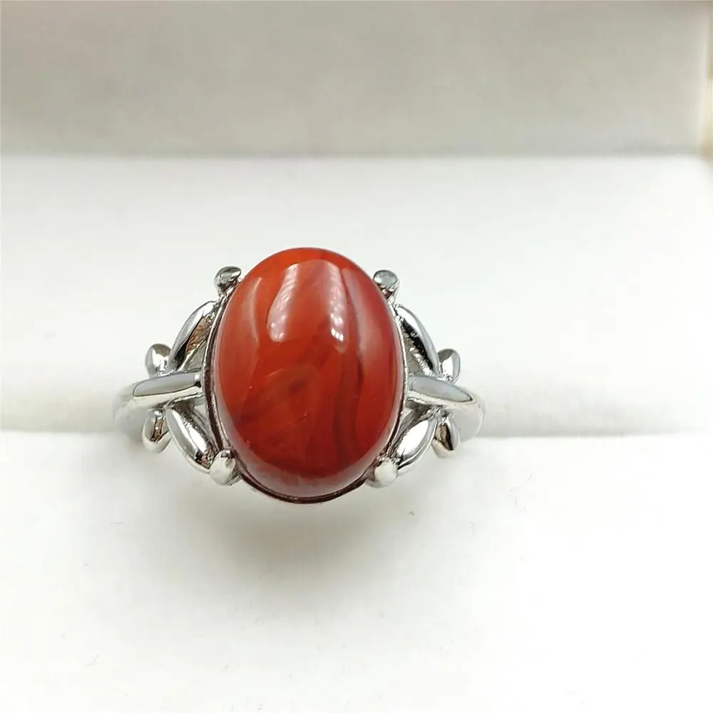 

Natural South Red Agate Adjustable Size Ring Crystal Women 13x10mm Improve Best Gift 925 Sterling Silver Oval Beads AAAAA