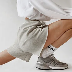 Verão feminino solto cintura alta cor sólida gravata drawstring shorts