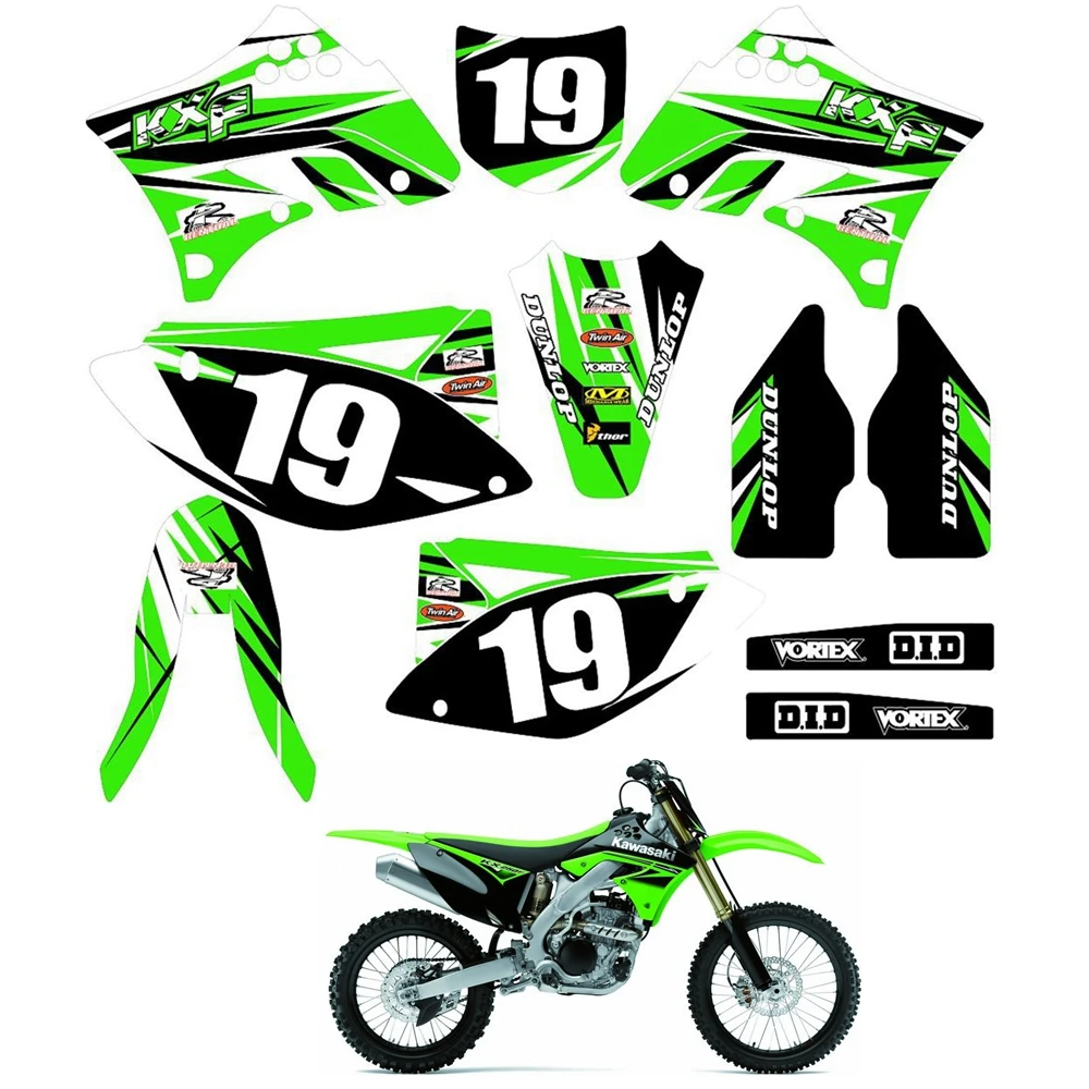 

For KAWASAKI KXF250 2009 2010 2011 2012 Graphics Decals Stickers Custom Number Name 3M Full Motorcycle Backgrounds Accessories