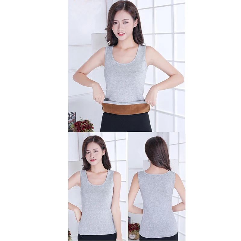 Tank Tops Wide Strap All-match Stretch Elasticity Winter Fleece Lined Underwear Tops Sexy Leopard Slim-Fit Sleeveless Shirts