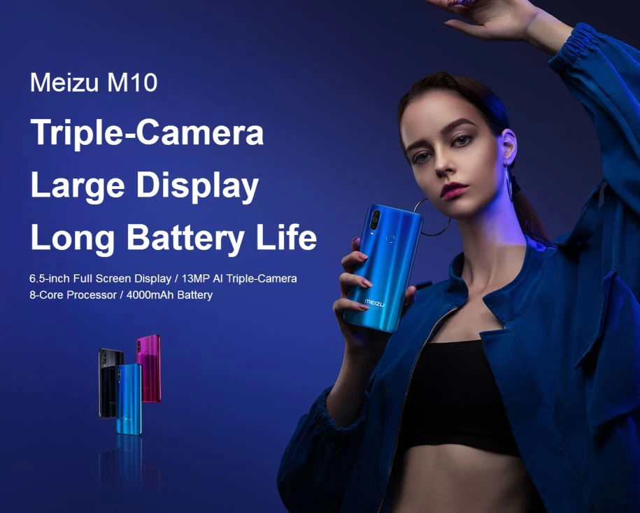 Meizu M10, глобальная версия, 3 ГБ, 32 ГБ, MTK P25, четыре ядра, 6,5 дюймов, HD ips, тройная камера, сотовый телефон, 4000 мАч, большая батарея