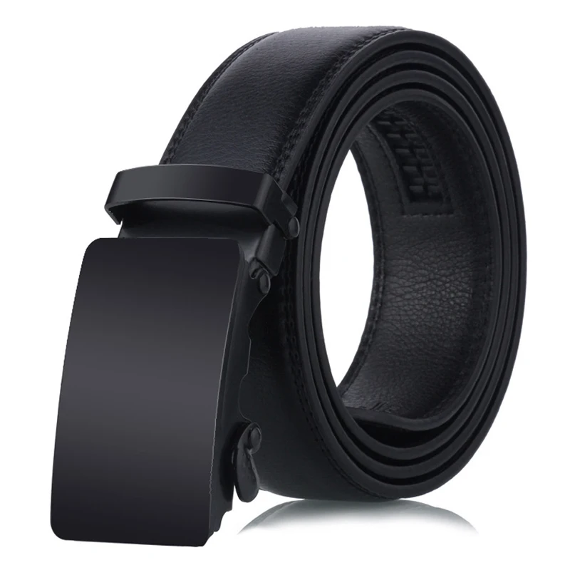 black Мужской качественный дизайн PU 2-й слой из натуральной кожи черный ремень металлическая Автоматическая пряжка черные ремни каммербуны cinturon hombre 110 - Цвет: black