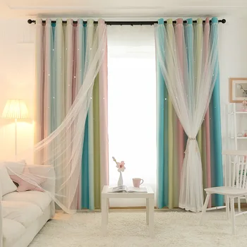 

Colorful Rainbow Gradient Sheer Curtain for Living Room Wedding Party Window Decoration Shading cloth with yarn Curtains