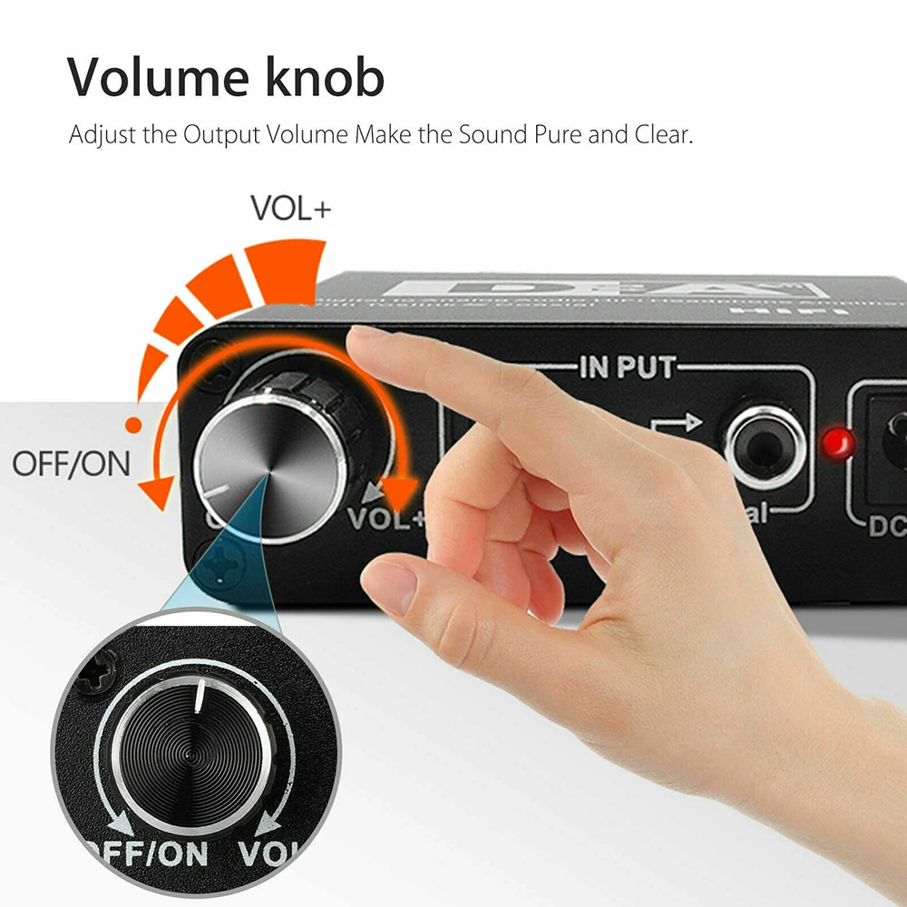 24 Bit Digital to Analog Converter 3 5 Jack RCA DAC Spdif Amplifier Decoder Optical Fiber Coaxial For Headphone With Volume Knob