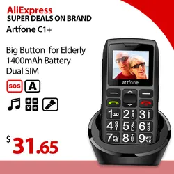Téléphone portable à gros bouton pour personnes âgées, artfone C1 + Dual SIM débloqué, batterie 1400mAh, téléphone portable déverrouillé pour personnes âgées avec SOS émerg 
