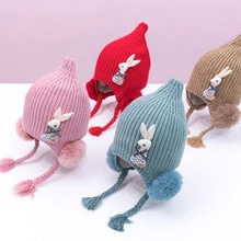 Милая детская зимняя шапка с помпоном, шапка для маленьких девочек и мальчиков, теплая плотная вязаная детская шапка с ушками, детская шапка с рисунками животных из мультфильмов, зимняя шапка для малышей