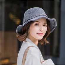 Новая зимняя теплая Складная вязаная Панама для женщин с широкими полями, Солнцезащитная шляпа для рыбаков, широкополая Солнцезащитная шляпа, твердые крышки