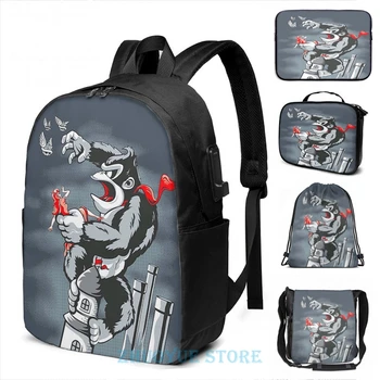 

Funny Graphic print The 8th Wonder USB Charge Backpack men School bags Women bag Travel laptop bag