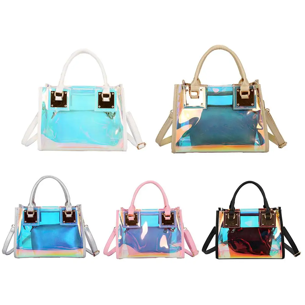 Women Clear Transparent Sling Shoulder Bag PVC Fashion Cute Tote Candy Color Jelly Purse Laser Handbags Messenger Crossbody Bags