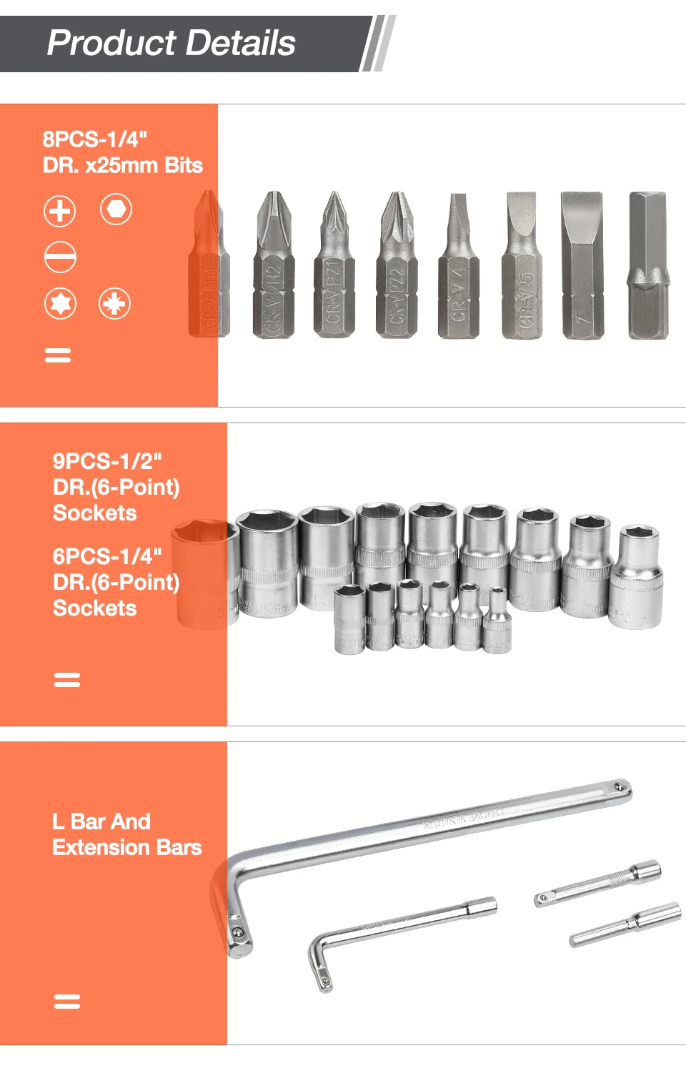 Juego de herramientas de mano ValueMax para reparación de automóviles o para el hogar 27-122 piezas