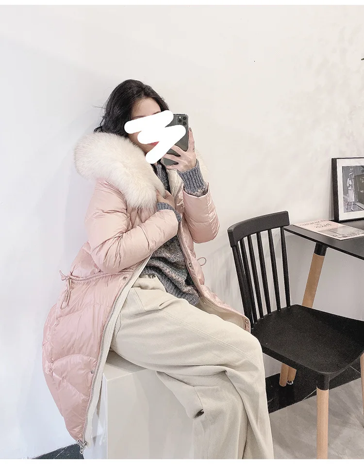 Winter down coat women light luxury large silver fox fur collar noble long white duck down ladies down jacket female QY9769