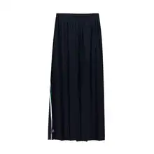 Женская плиссированная юбка с высокой талией, юбка в полоску, повседневная юбка средней длины, Осень-зима