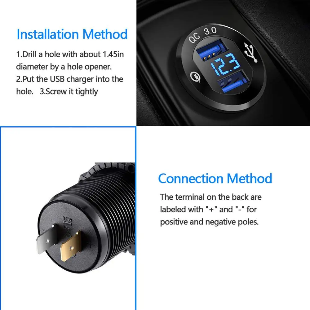 QC 3,0 Автомобильное зарядное устройство розетка 12 В/24 В двойной USB розетка зарядное устройство светодиодный цифровой дисплей мотоцикл Прикуриватель разъем зарядное устройство s