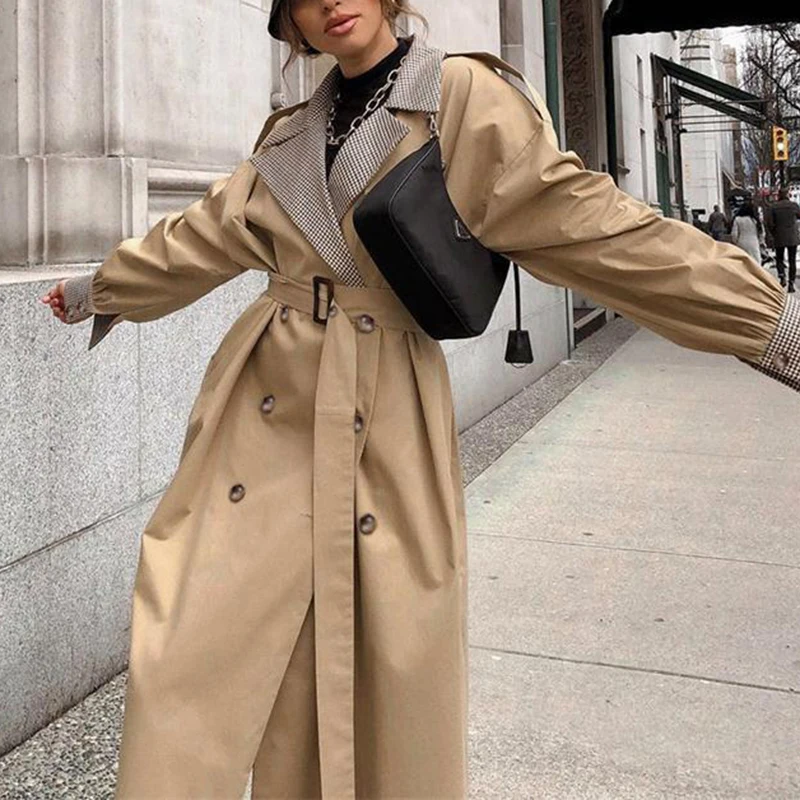 Женская свободная куртка составного кроя с V образным вырезом длинным рукавом