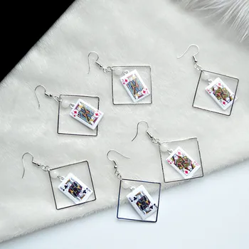 

Fashion Creative Exaggerated DIY Square Playing Card Earrings Unique Design Emulation Personality Interesting Eardrop Jewelry
