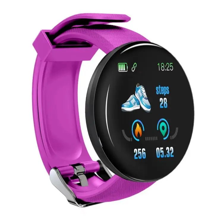 D18 умный браслет с измерением давления Smartband кровяное давление пульсометр водонепроницаемый цветной экран умный Браслет - Цвет: Фиолетовый