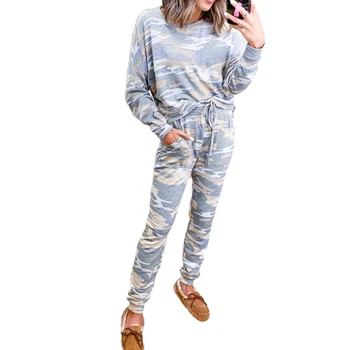 

2020 Trend Loungewear Women Pajama Set Home Wear Camouflage Pattern Print Sleepwear Autumn Winter Full Sleeve Pyjamas Women