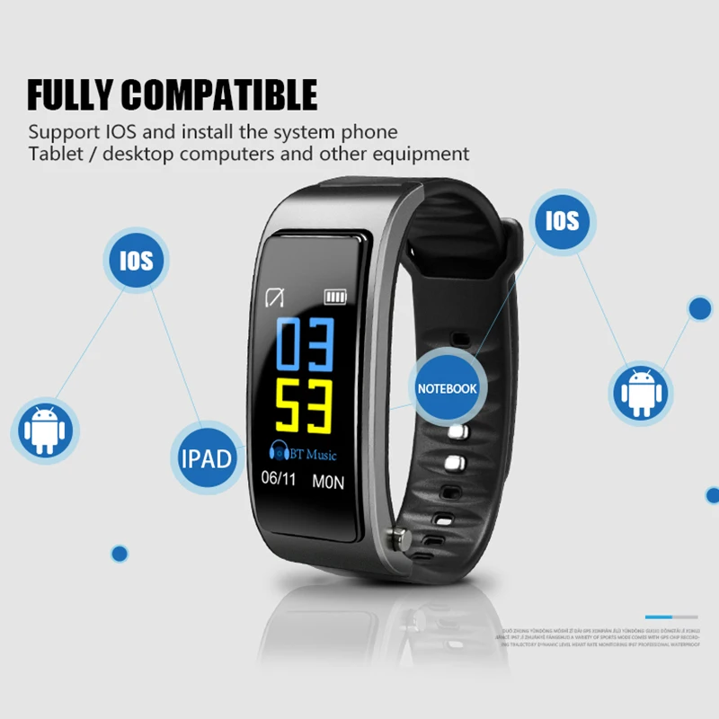 

Newly 2 In 1 Smart Bracelet with Bluetooth Earphone Heart Rate Monitor Sports Watch 999