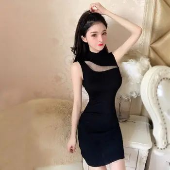 

Women Summer Knitted Bag Hips Dress Sexy Sleeveless Solid Color Dress Ladies Fashion Dress Vestidos